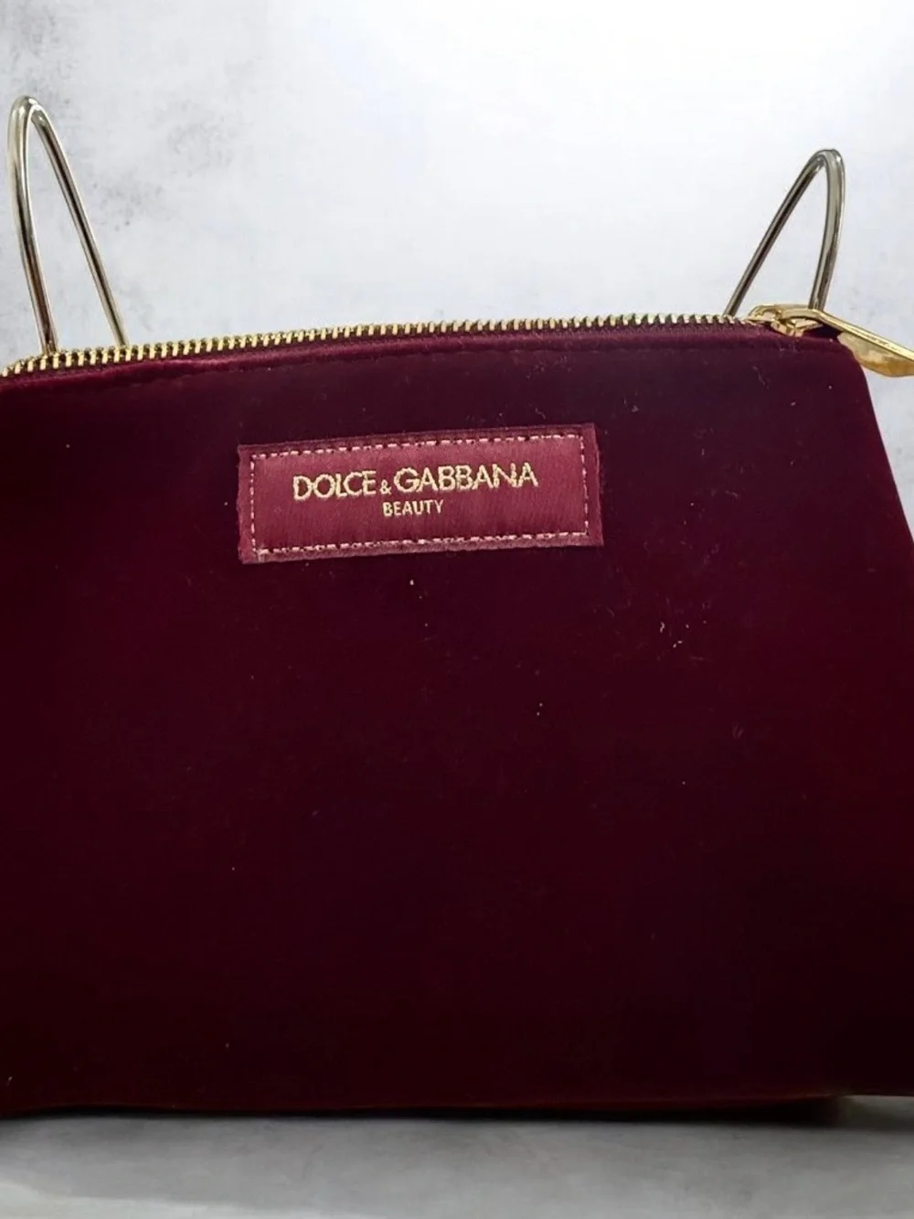 Promotional Release Dolce & Gabbana Beauty Red Maroon Zipper Pouch Velour Velvet